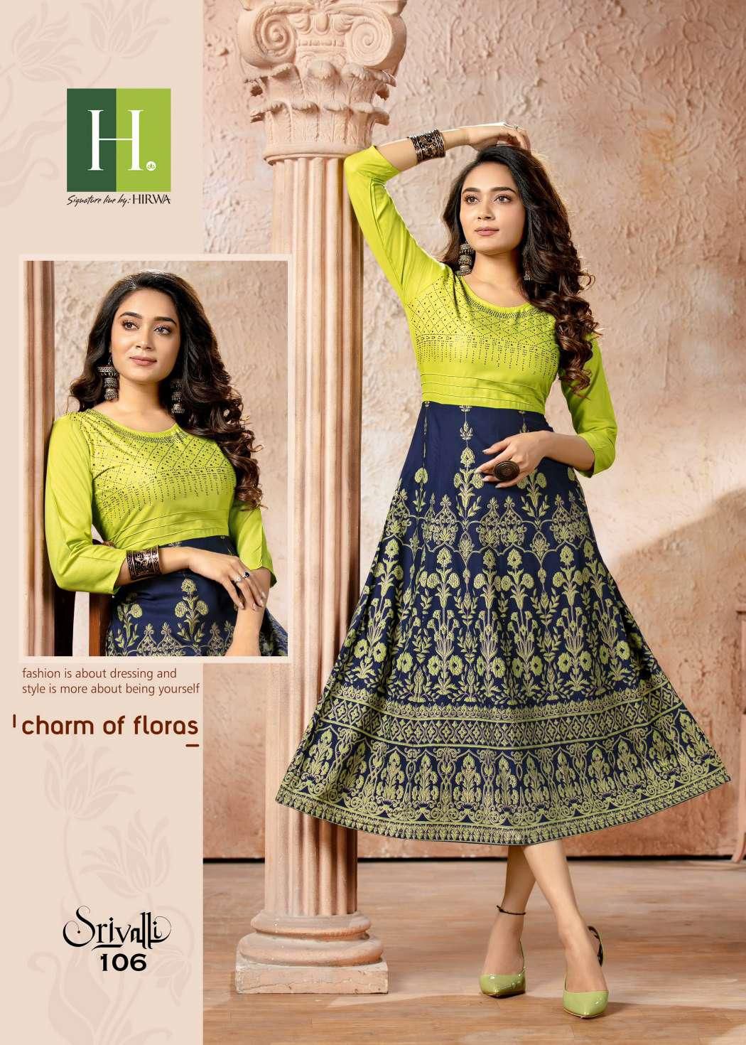 Hirwa Srivalli New Designer Regular Wear Rayon Anarkali Kurti Collection
